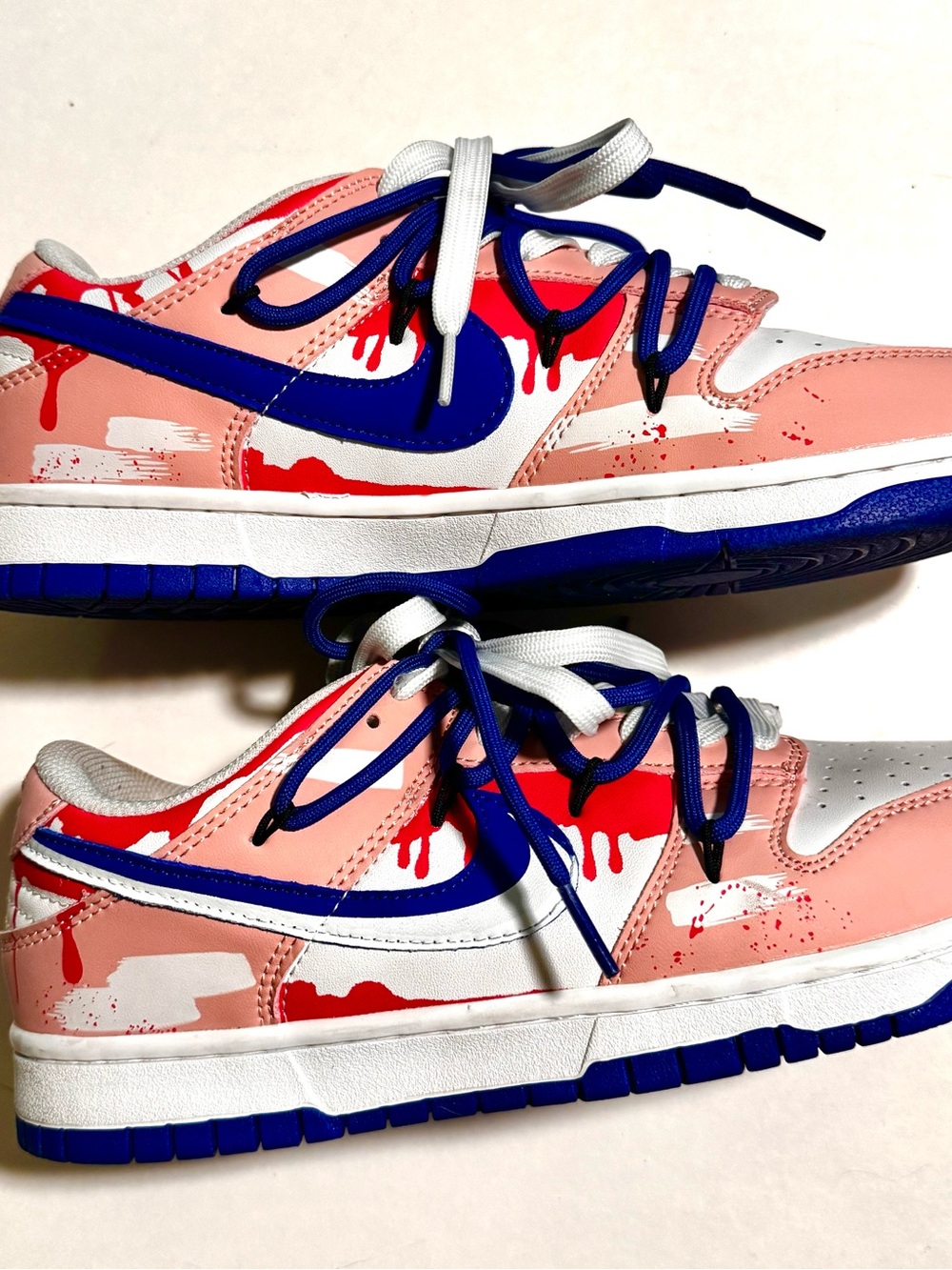 Nike Dunk Low: Pink Blue & Red Low-Top Graphic Sneakers. Please make an offer:)